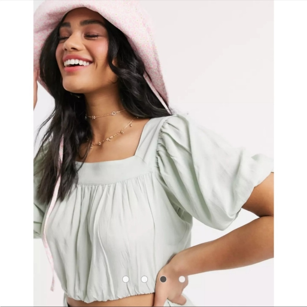 ASOS Puff-Sleeve Crop Top in Mint